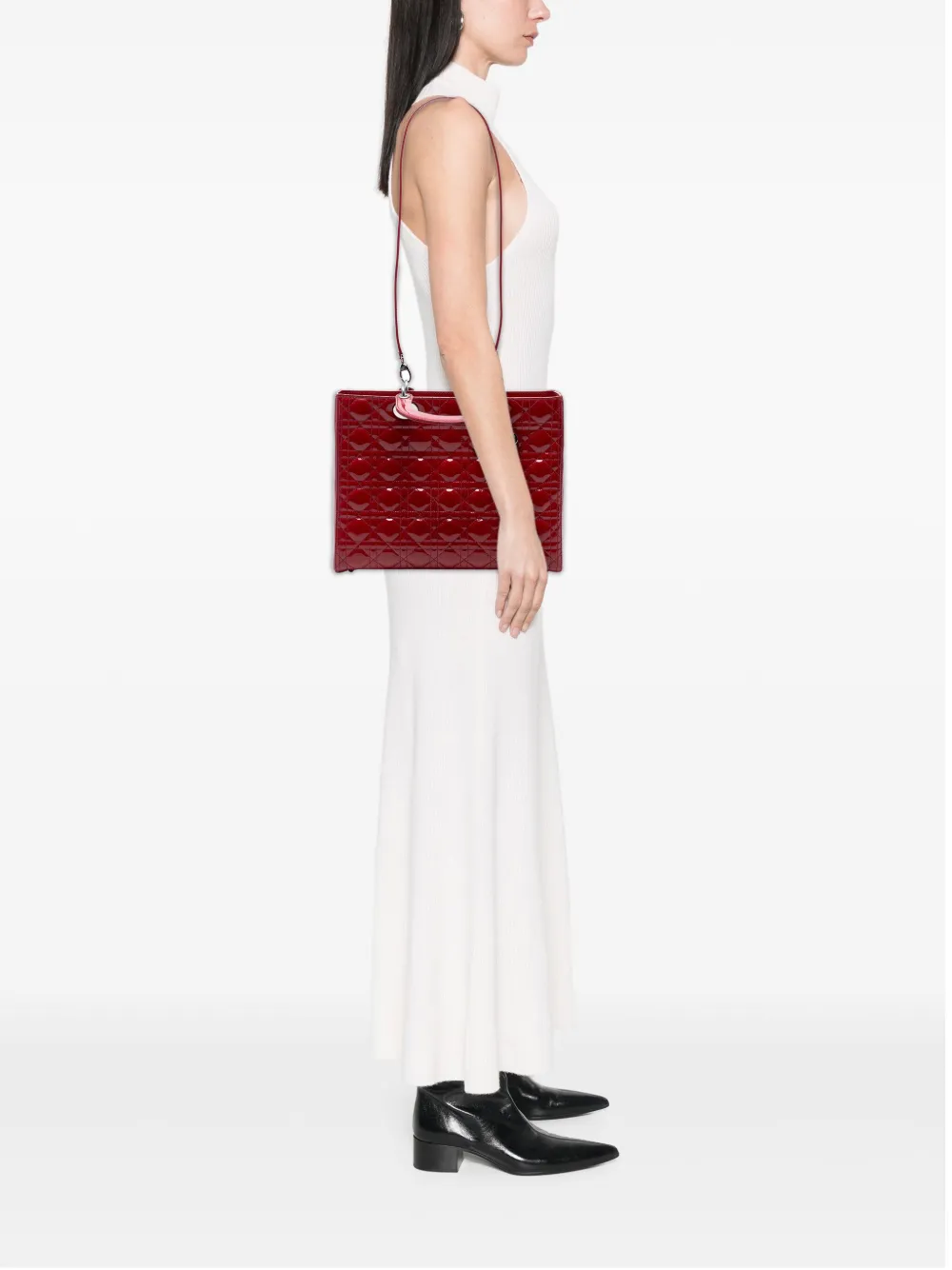 DIOR Pre-owned 2011 Large Patent Cannage Lady Satchel In Red