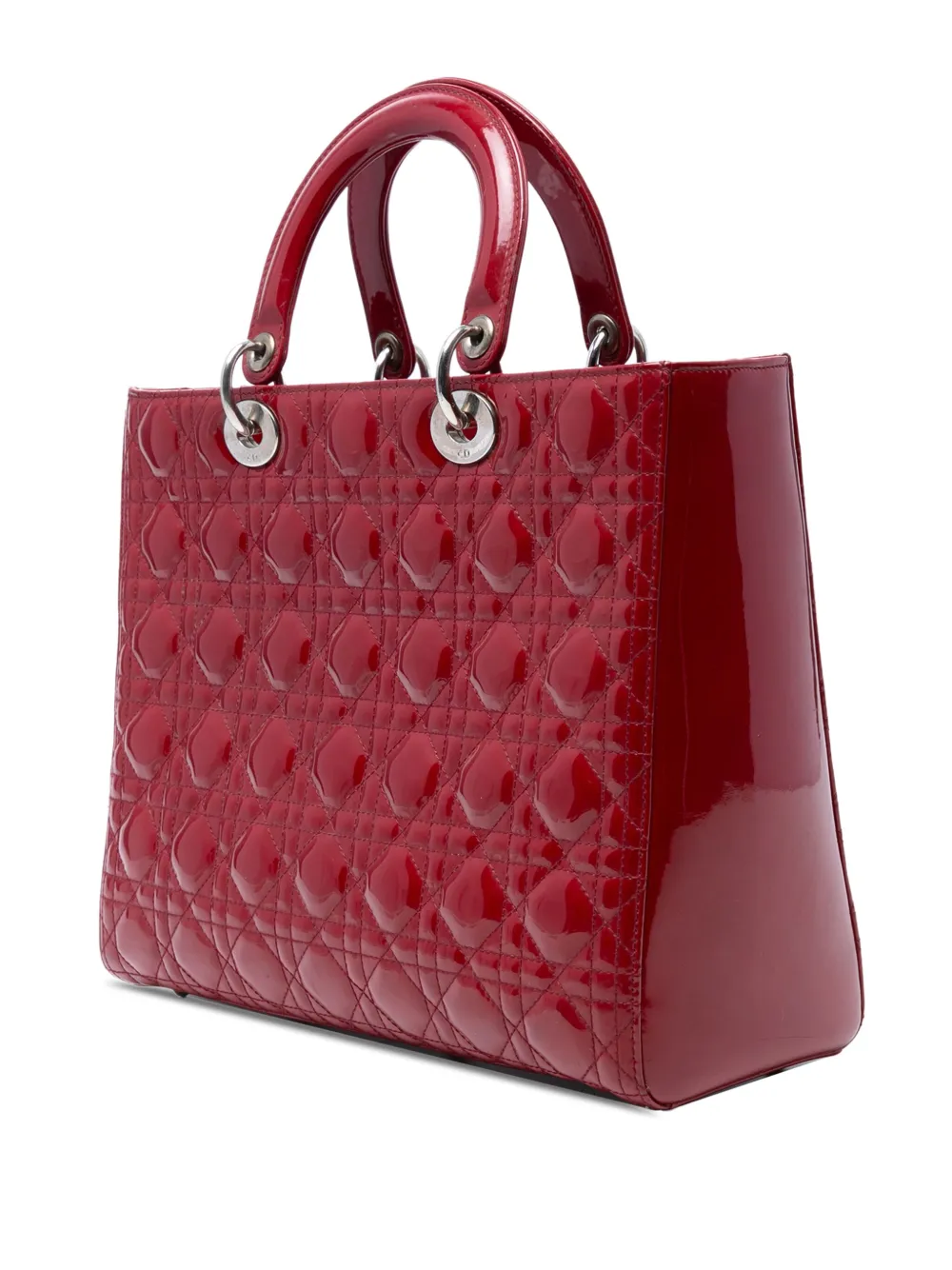DIOR Pre-owned 2011 Large Patent Cannage Lady Satchel In Red