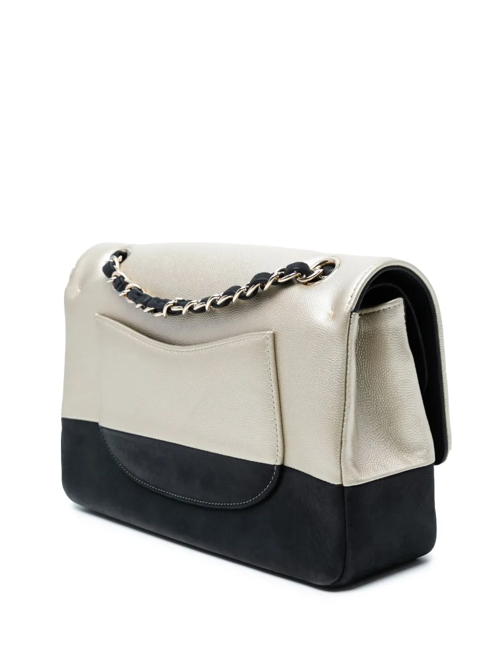 CHANEL Pre-owned 2016-2017 Medium Classic Bicolor Caviar Double Flap Shoulder Bag In Black