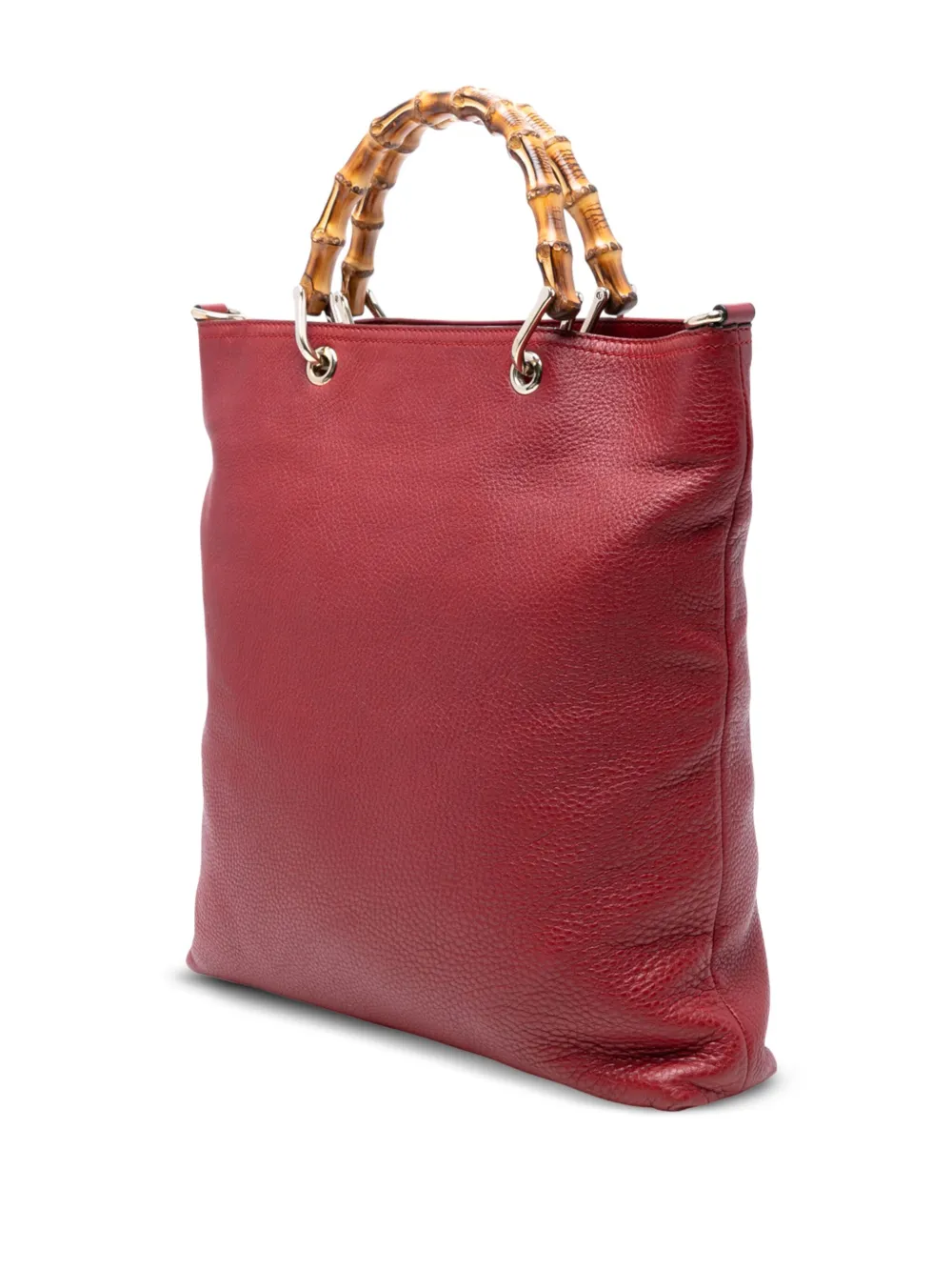 Pre-owned Gucci 2016-2025 Tall Leather Bamboo Shopper Tote Satchel In Red