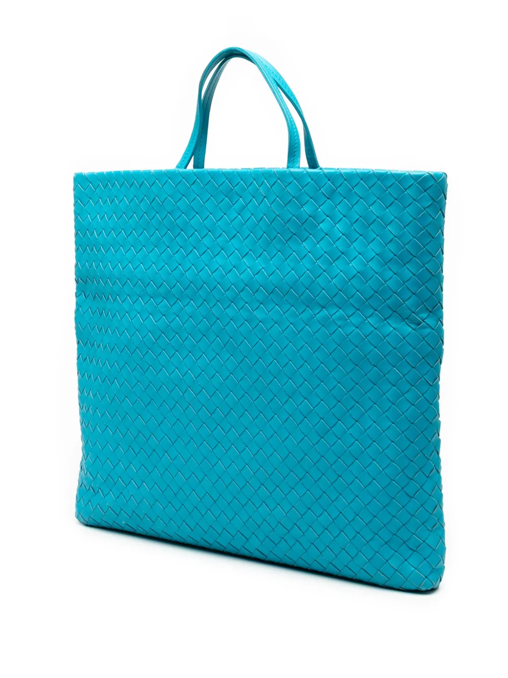 Pre-owned Bottega Veneta 2012-2025 Nappa Intrecciato Fold Over Tote Satchel In Blue