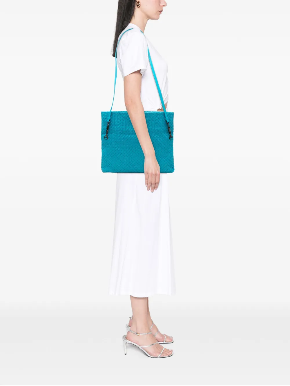 Pre-owned Bottega Veneta 2012-2025 Nappa Intrecciato Fold Over Tote Satchel In Blue