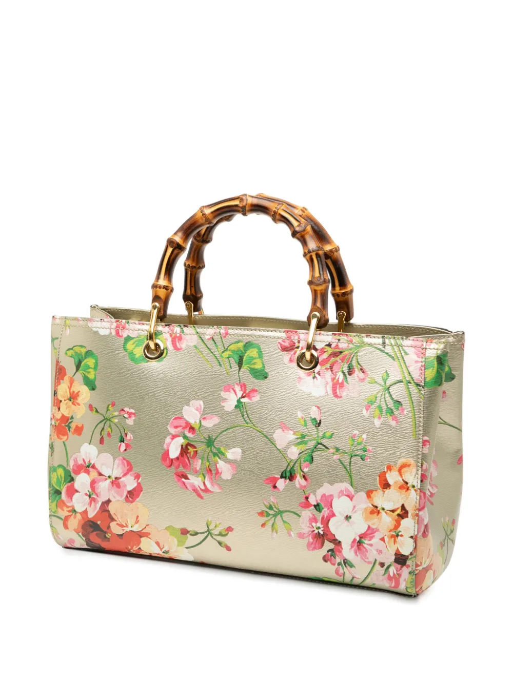 GUCCI Pre-owned 2000-2015 Medium Calfskin Blooms Bamboo Shopper Satchel In Gray