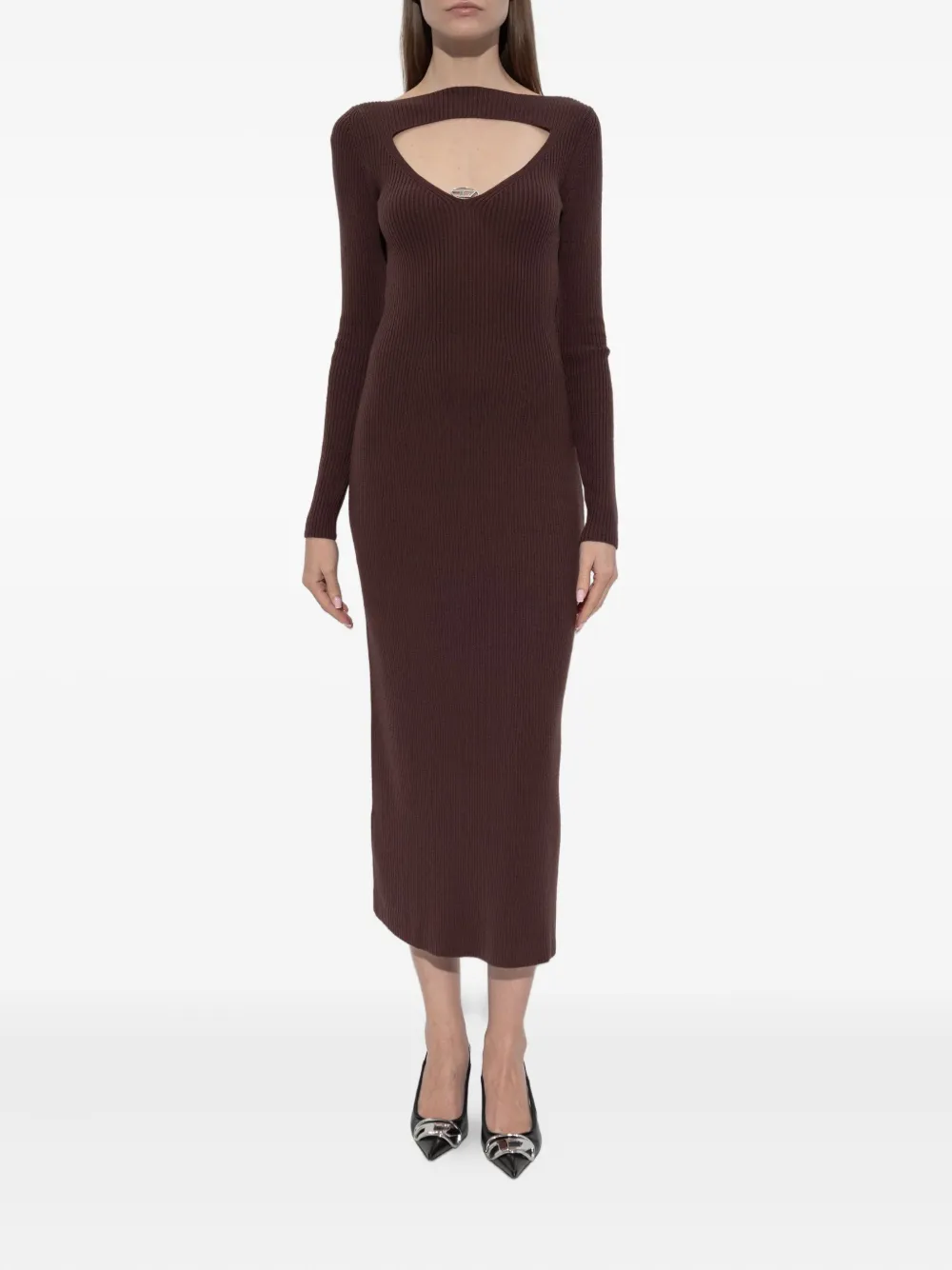 Diesel Midi Dress With Long Sleeves And Cut-out In Brown