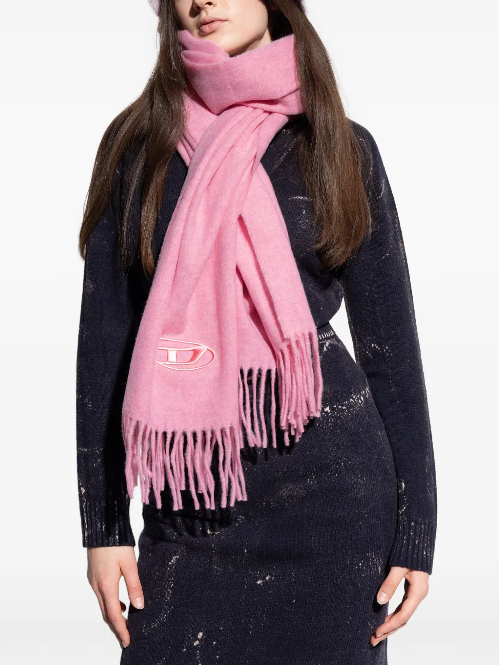  Diesel S-imon-d Embroidered Fringed Scarf - Pink 