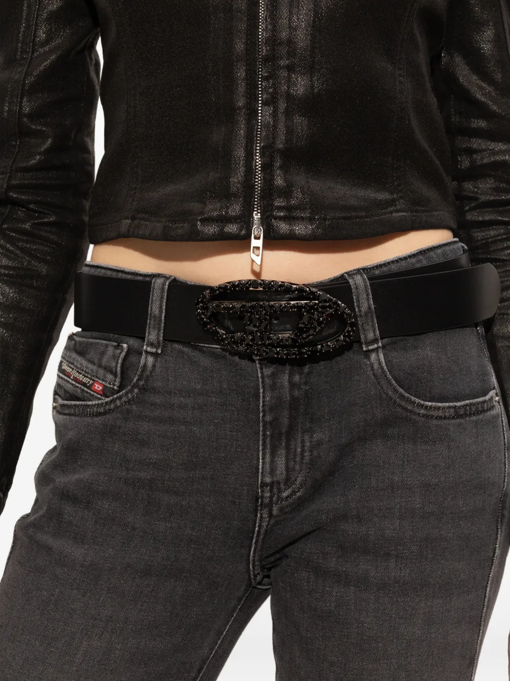 Diesel B-1DR oval logo belt Zwart
