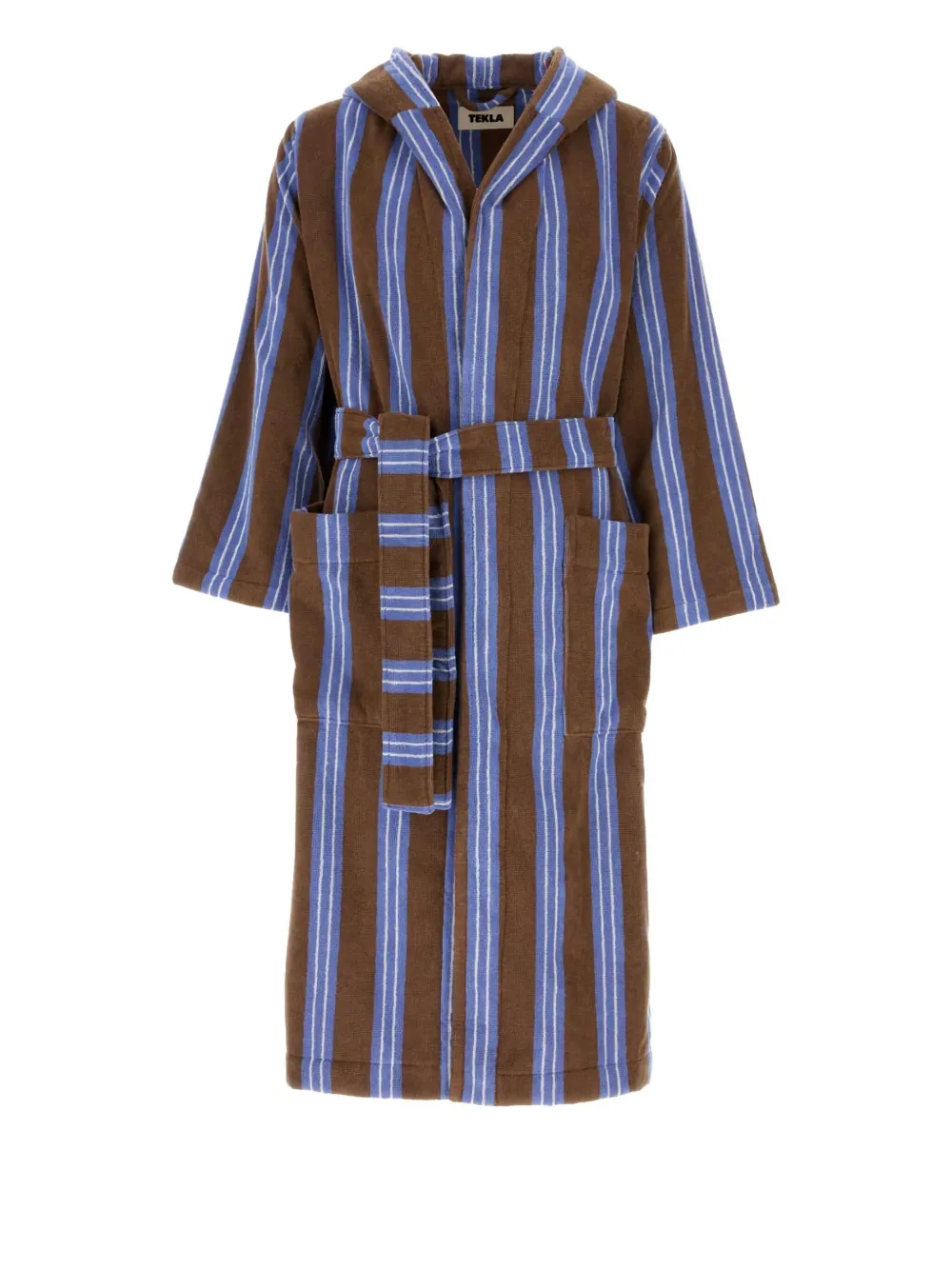Tekla Hooded Striped Bath Robe In Brown