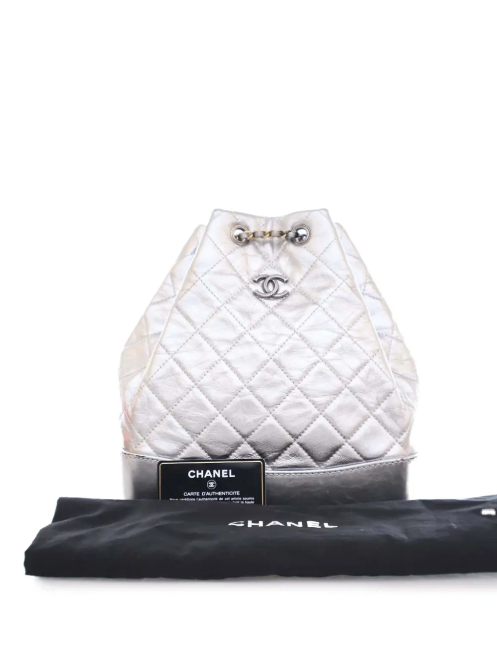 CHANEL Pre-owned 2017-2018 Crumpled Metallic Calfskin Gabrielle Backpack In Silver