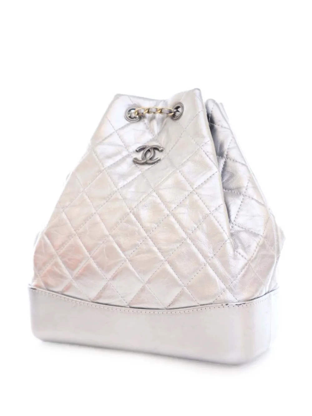 CHANEL Pre-owned 2017-2018 Crumpled Metallic Calfskin Gabrielle Backpack In Silver