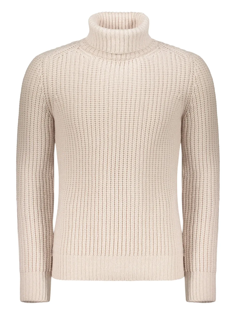 Moorer Beige Sweater With High Collar And Wide Fit In Cable Knit In Neutral
