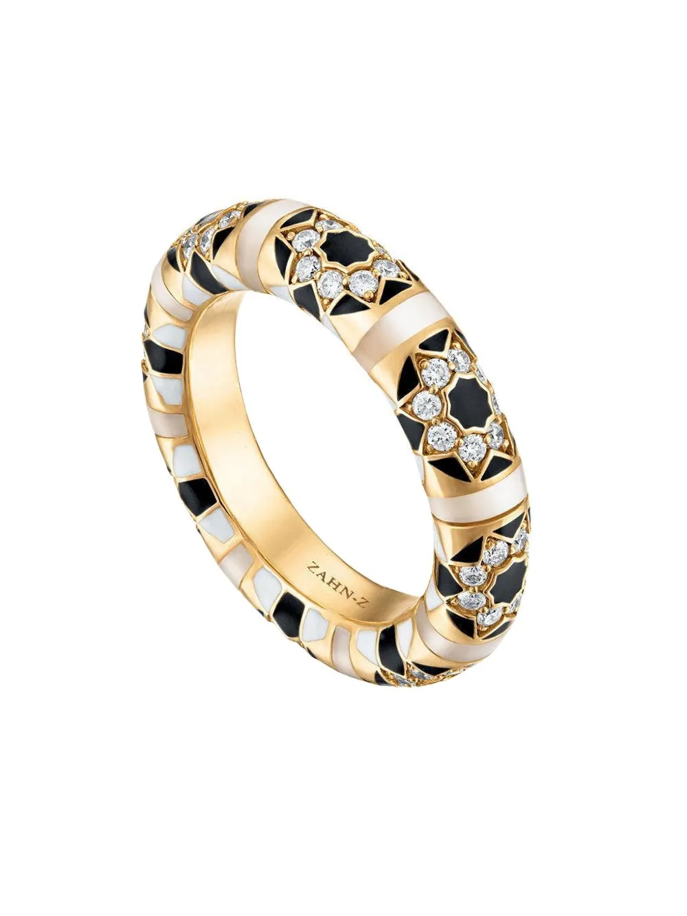Zahn-z 14k Yellow Gold Sadaf Mosaic Mother-of-pearl And Diamond Ring In Gold