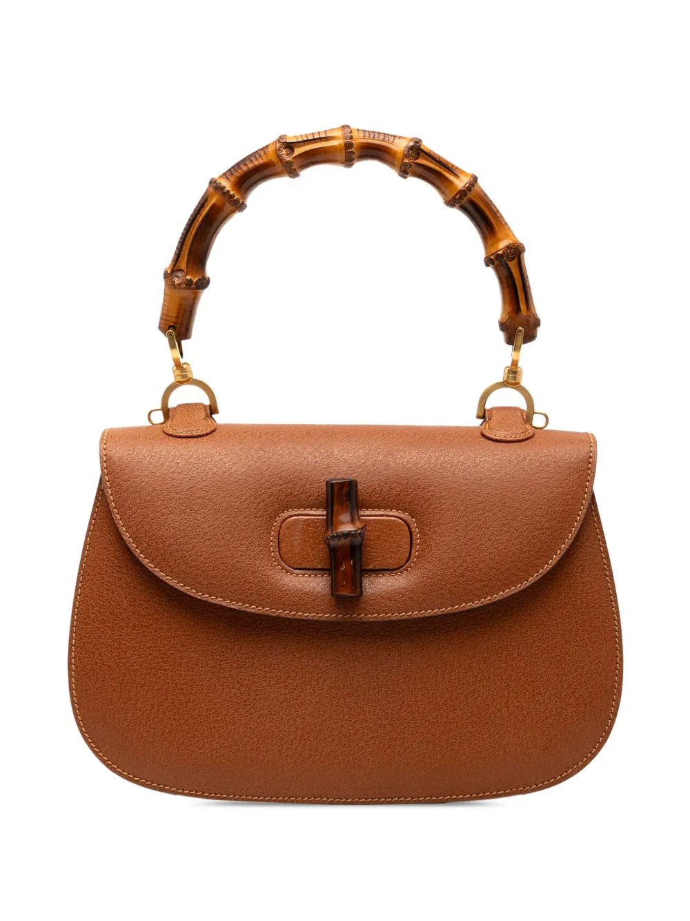 Pre-owned Gucci 20th Century Grained Calfskin Bamboo Night Satchel In Brown