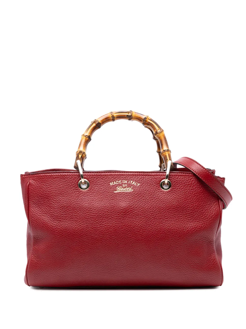 Pre-owned Gucci 2016-2025 Medium Calfskin Bamboo Shopper Satchel In Red