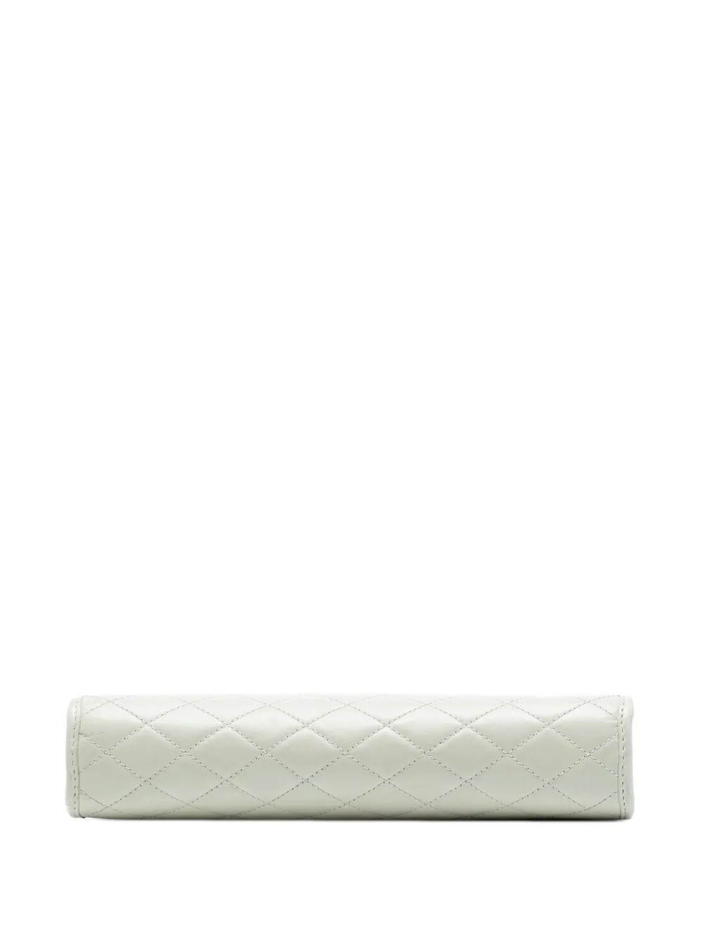 Pre-owned Saint Laurent 2022 Quilted Lambskin Monogram Baby Victoire Clutch On Chain Shoulder Bag In White