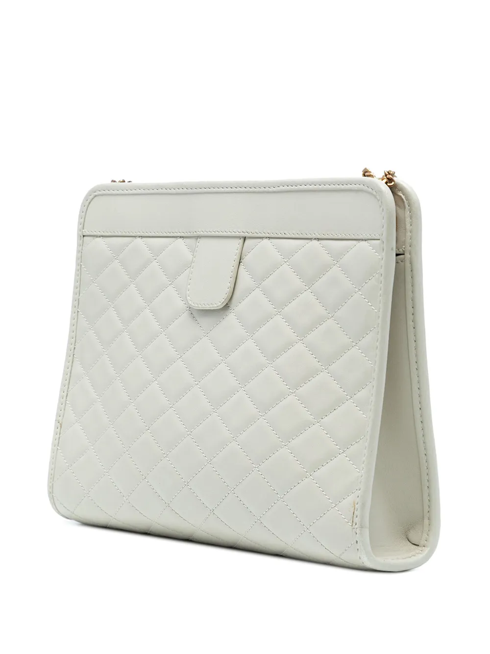 Pre-owned Saint Laurent 2022 Quilted Lambskin Monogram Baby Victoire Clutch On Chain Shoulder Bag In White