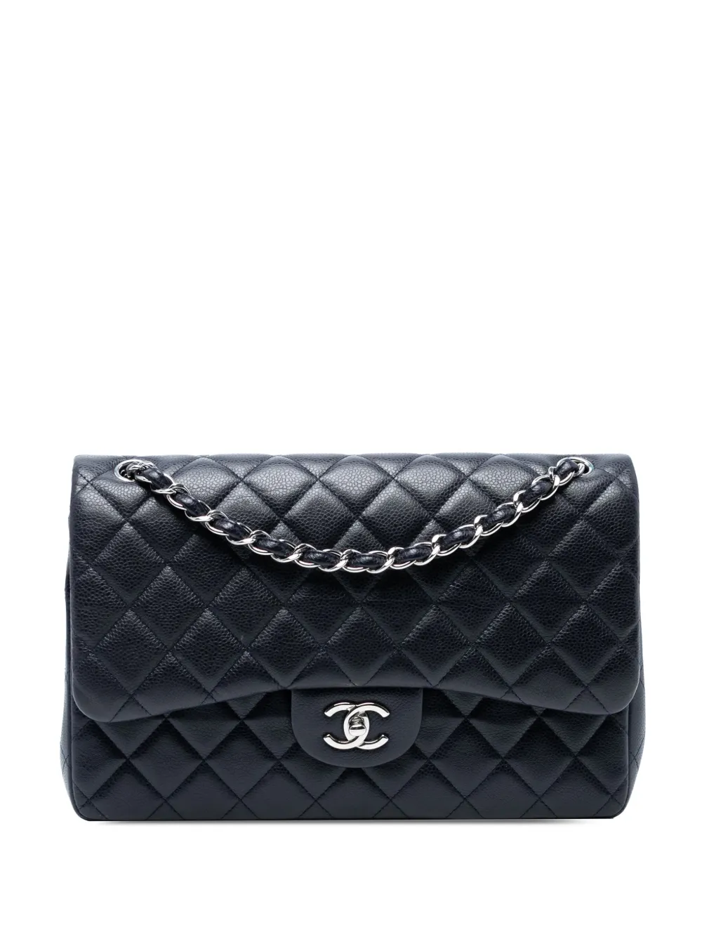 CHANEL Pre-Owned 2013-2014 ジャンボ クラシック キャビア ダブルフラップ ショルダーバッグ - ブルー CHANEL Pre-Owned 2013-2014 ジャンボ クラシック キャビア ダブルフラップ ショルダーバッグ - ブルー