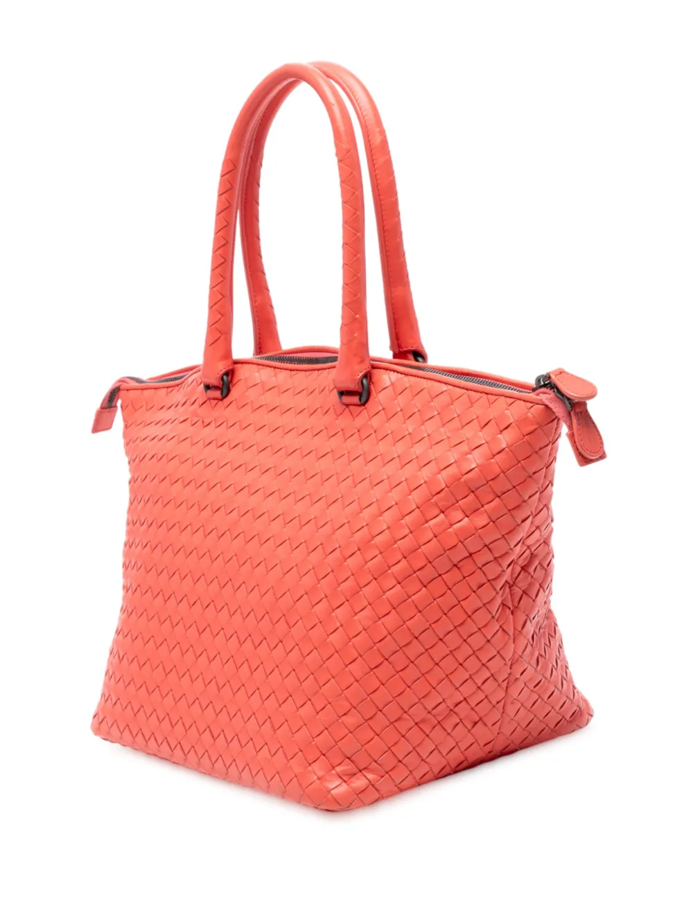 Pre-owned Bottega Veneta 2010 Nappa Intrecciato Zip Tote Bag In Red