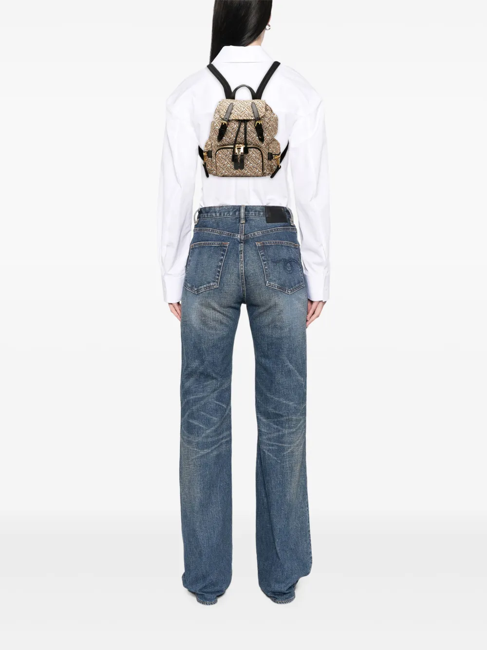 Pre-owned Burberry 2018-2025 Tb Monogram Nylon Backpack In Brown