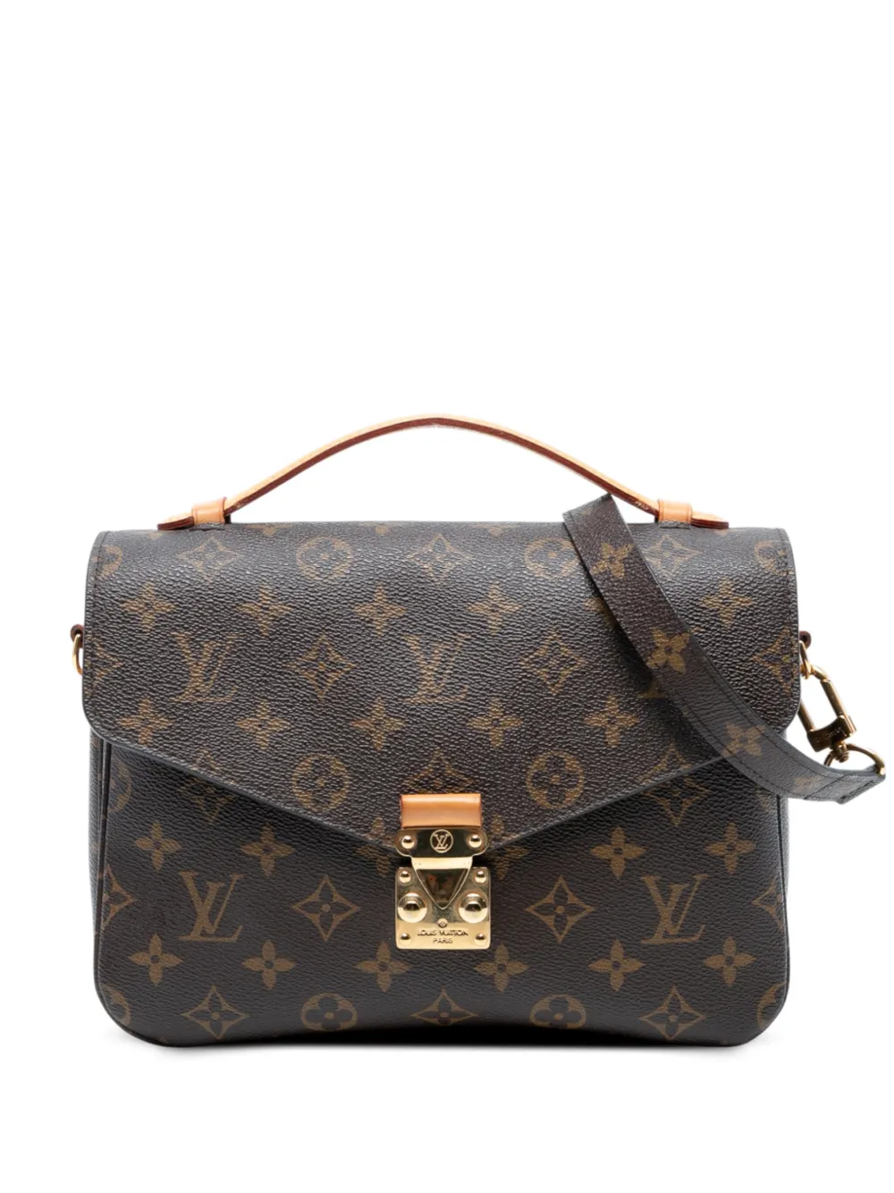 Pre-owned Louis Vuitton 2017 Monogram Pochette Metis Satchel In Brown