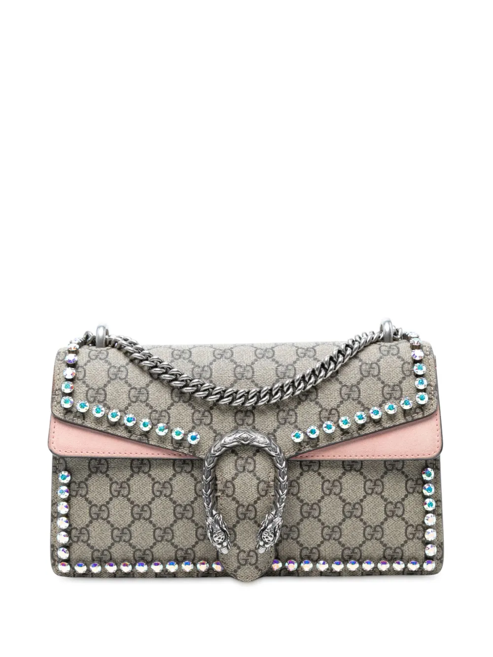 Pre-owned Gucci 2016-2025 Medium Gg Supreme Crystal Dionysus Shoulder Bag In Brown