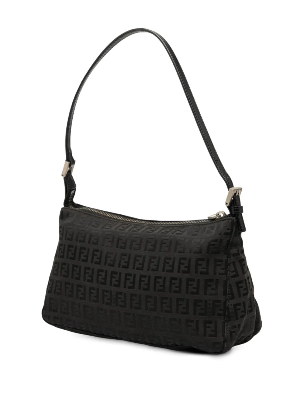 Pre-owned Fendi 2000-2010 Zucchino Canvas Pochette Shoulder Bag In Black