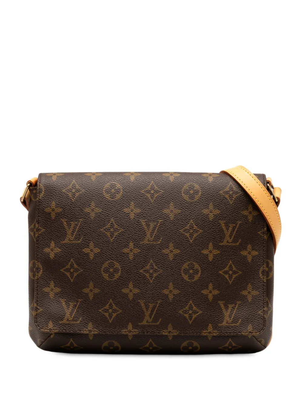 Pre-owned Louis Vuitton 2002 Monogram Musette Tango Short Strap Shoulder Bag In Brown