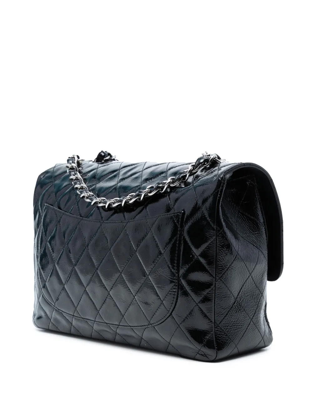 CHANEL Pre-owned 2006-2008 Jumbo Classic Crinkled Patent Single Flap Shoulder Bag In Blue