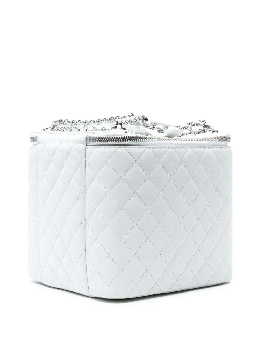 CHANEL Pre-owned 2011 Large Quilted Lambskin Top Handle Jewelry Box With Chain Vanity Bag In White
