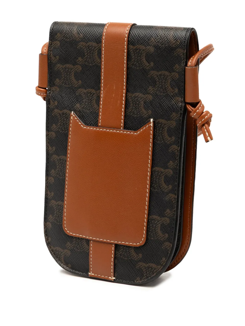 Pre-owned Celine 2021 Triomphe Coated Canvas Phone Pouch Flap Crossbody Bag In Brown