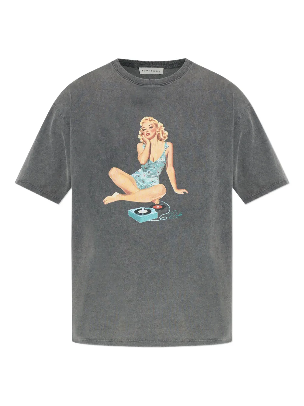 DUKE & DEXTER Pin Up Washed graphic T-shirt | Grey | Image 1
