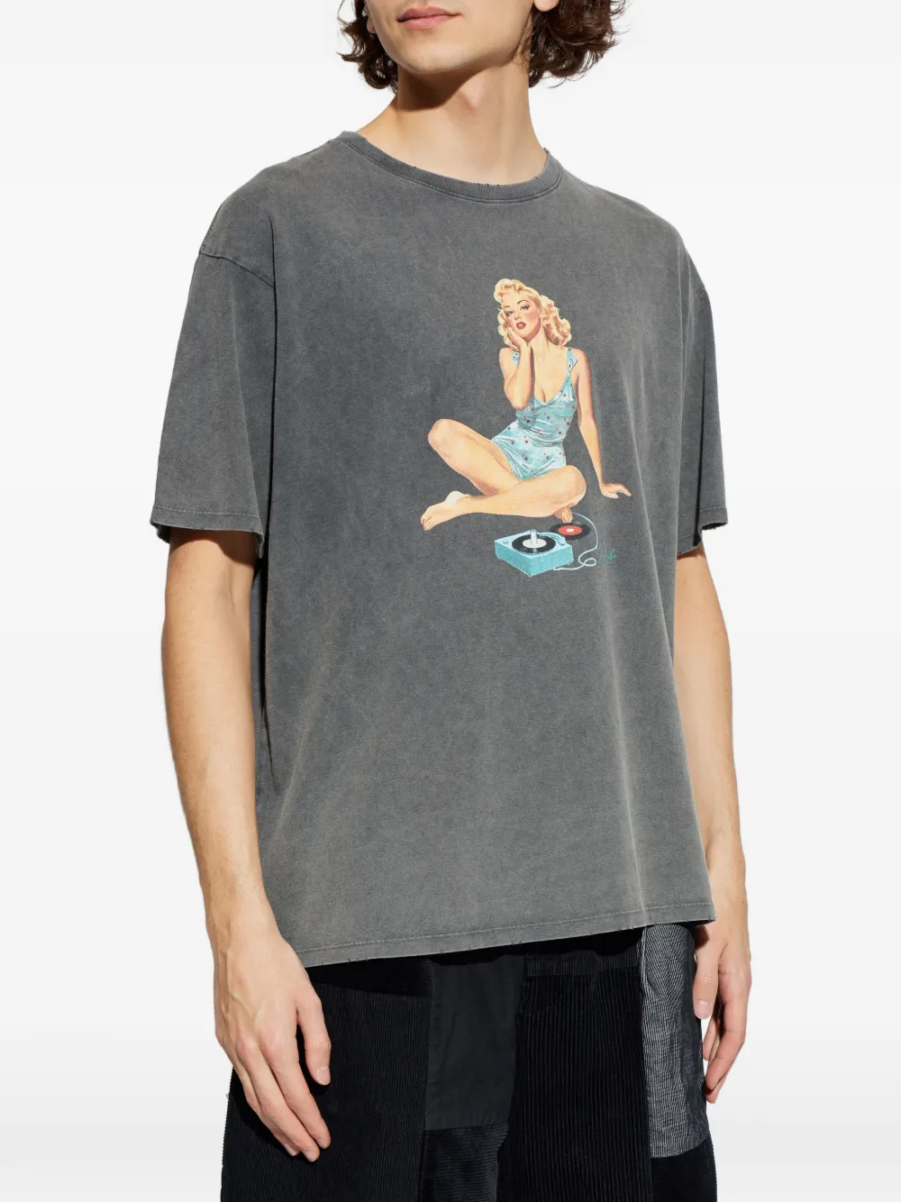 Duke & Dexter Pin Up Washed Graphic T-shirt In Gray