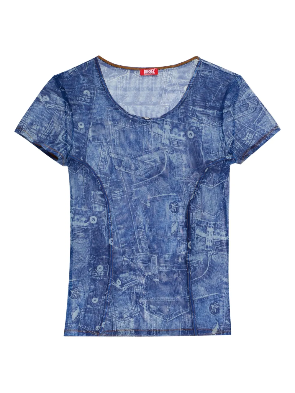 Diesel Denim Print T-shirt In Blue
