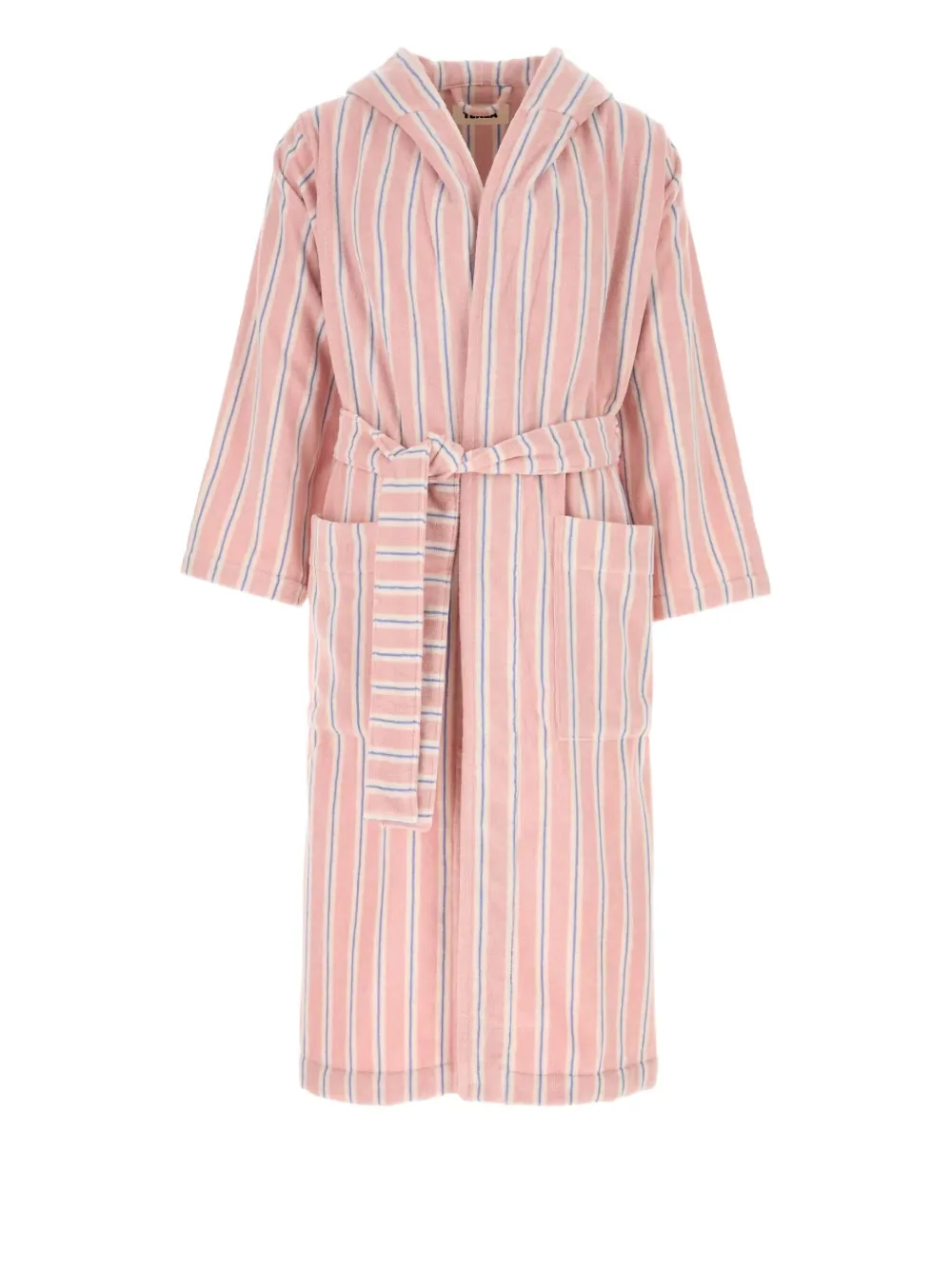 Tekla Hooded Striped Bath Robe In Pink