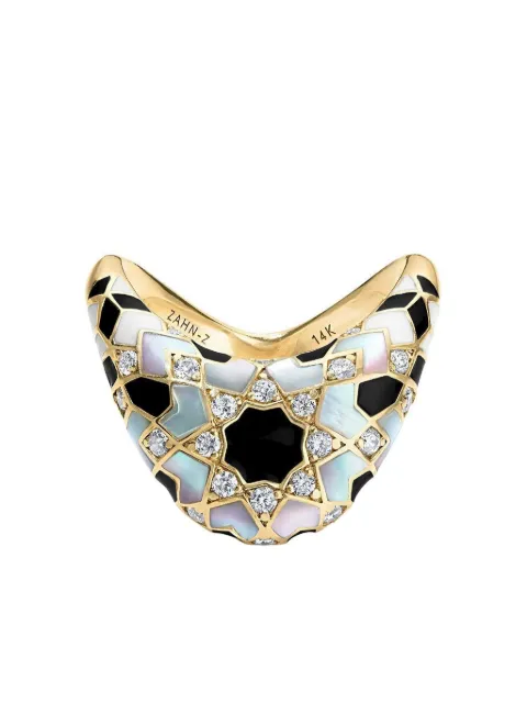 ZAHN-Z 14K yellow gold Big Zaha Secrets Revealed diamond and mother-of-pearl ring