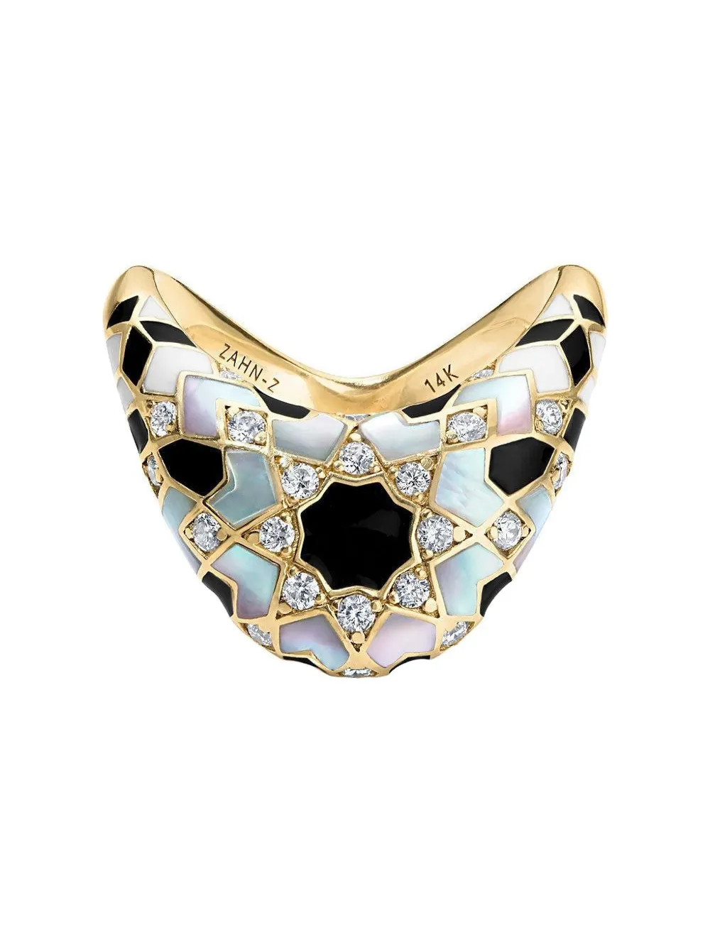 Zahn-z 14k Yellow Gold Big Zaha Secrets Revealed Diamond And Mother-of-pearl Ring In Gold