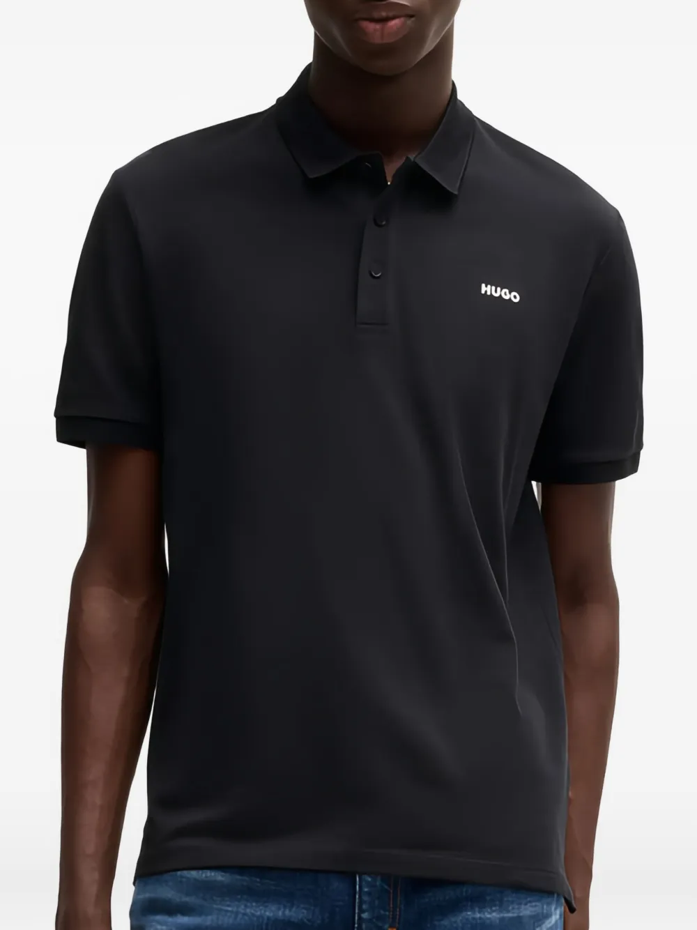 HUGO Donos222 SS COLLAR KNIT NAVY - Zwart