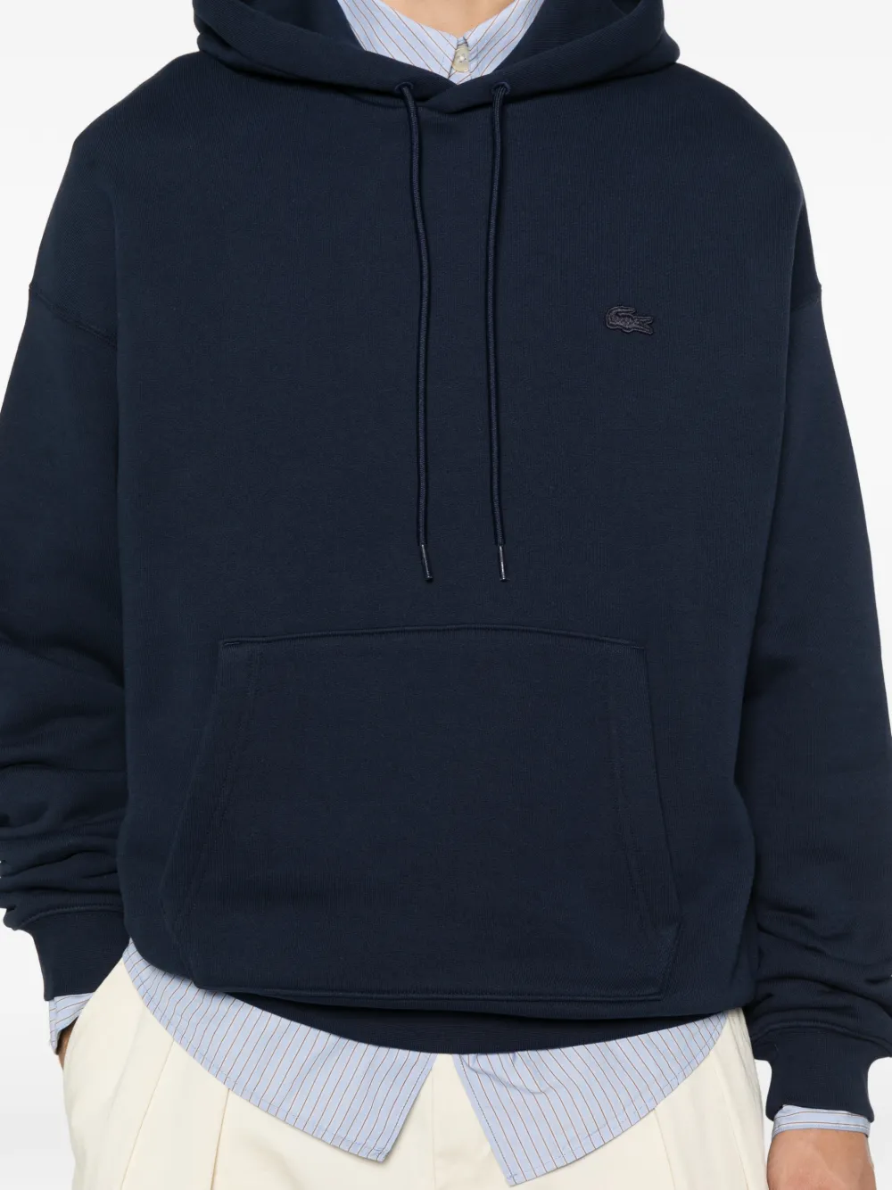Lacoste Logo-patch Drawstring Hoodie In Blue