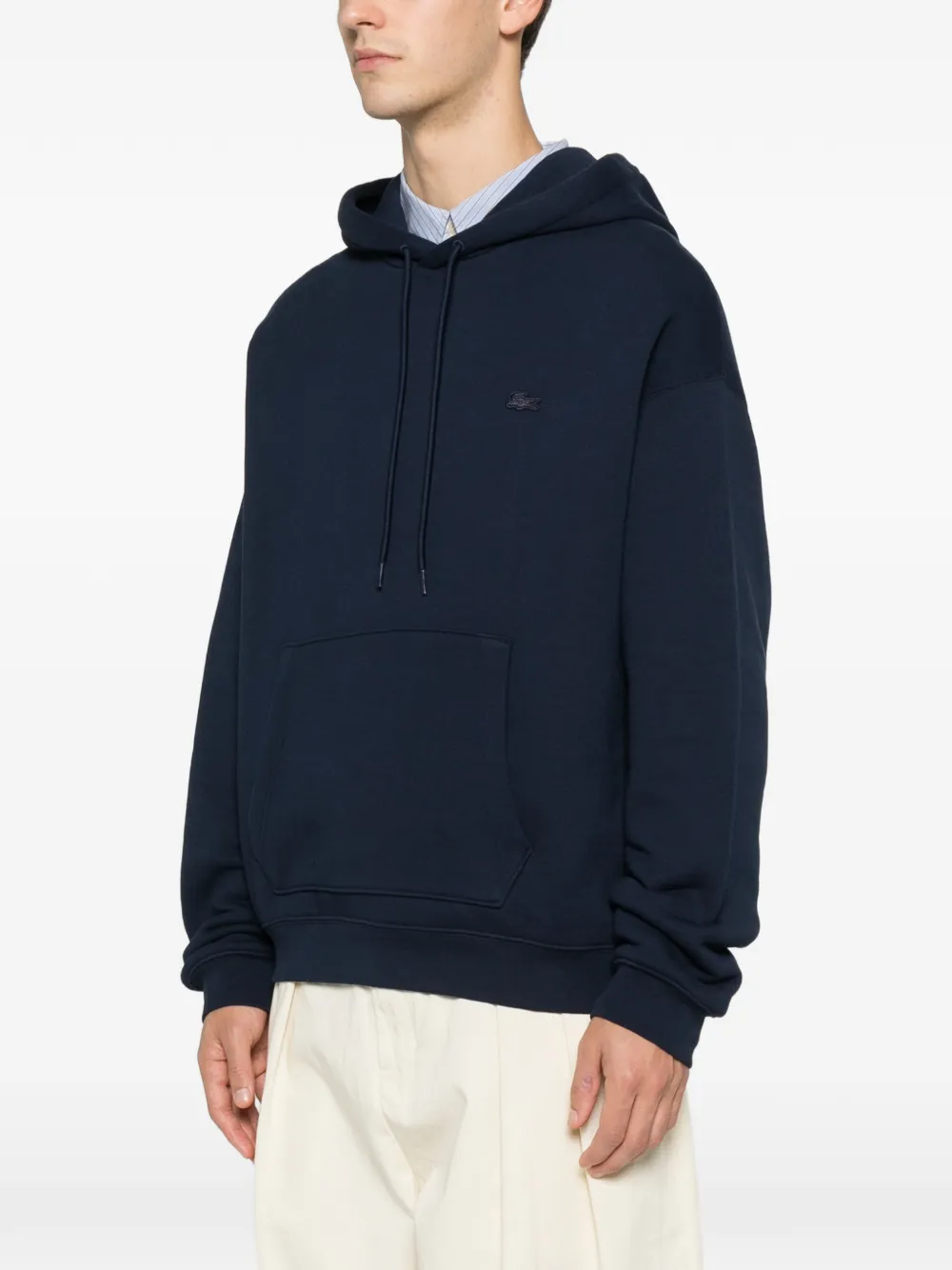 Lacoste Logo-patch Drawstring Hoodie In Blue