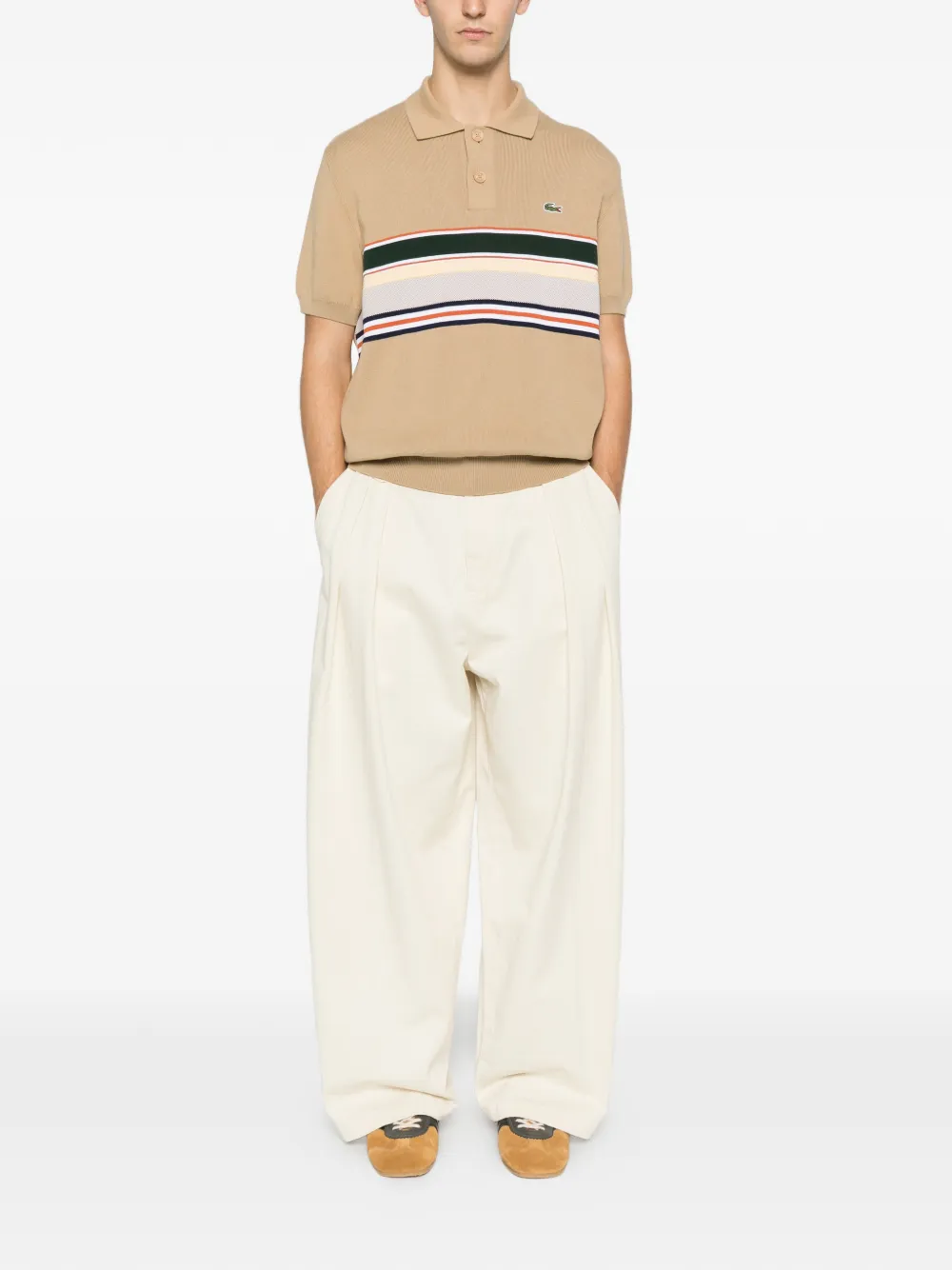 Lacoste striped short-sleeve knitwear - Beige
