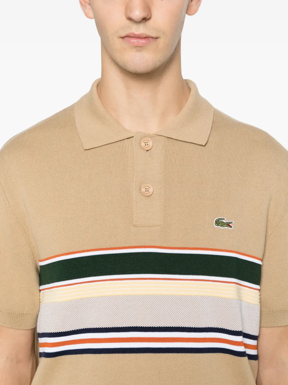 Lacoste striped short-sleeve knitwear Beige