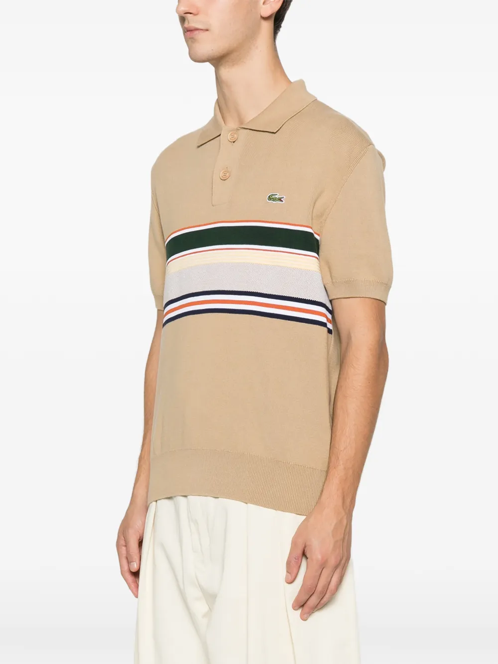 Lacoste striped short-sleeve knitwear Beige