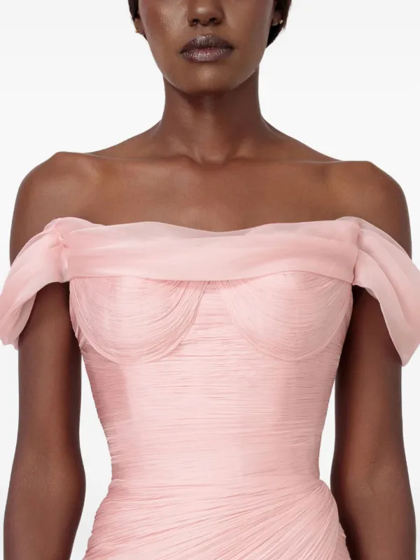 Iris Serban Petal off-shoulder Feathered Maxi Dress | Pink | FARFETCH Iris Serban Petal off-shoulder Feathered Maxi Dress | Pink | FARFETCH
