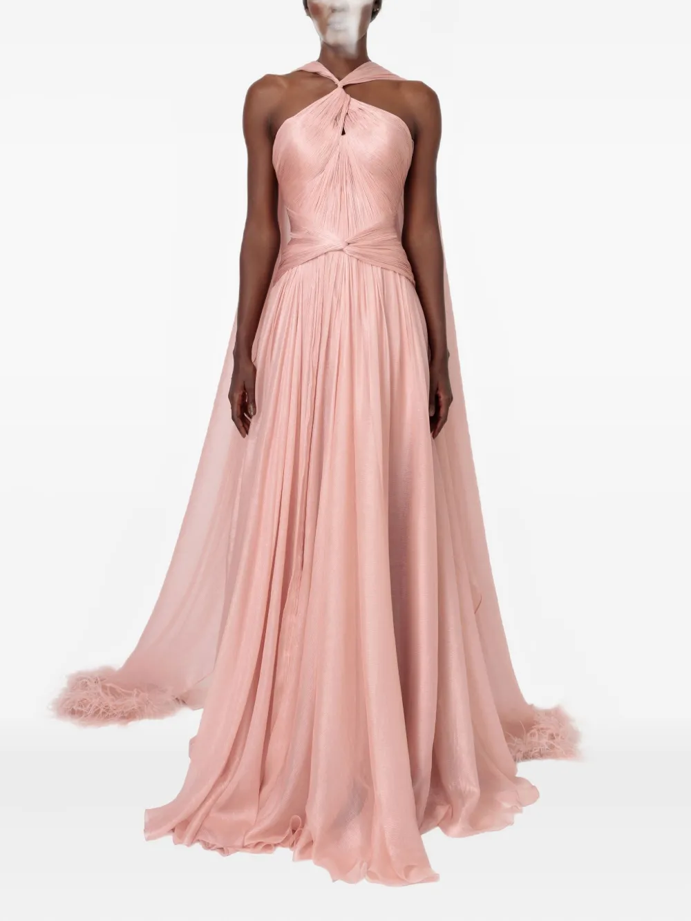 Iris Serban Yeliel Twisted-feathers Maxi Dress In Pink
