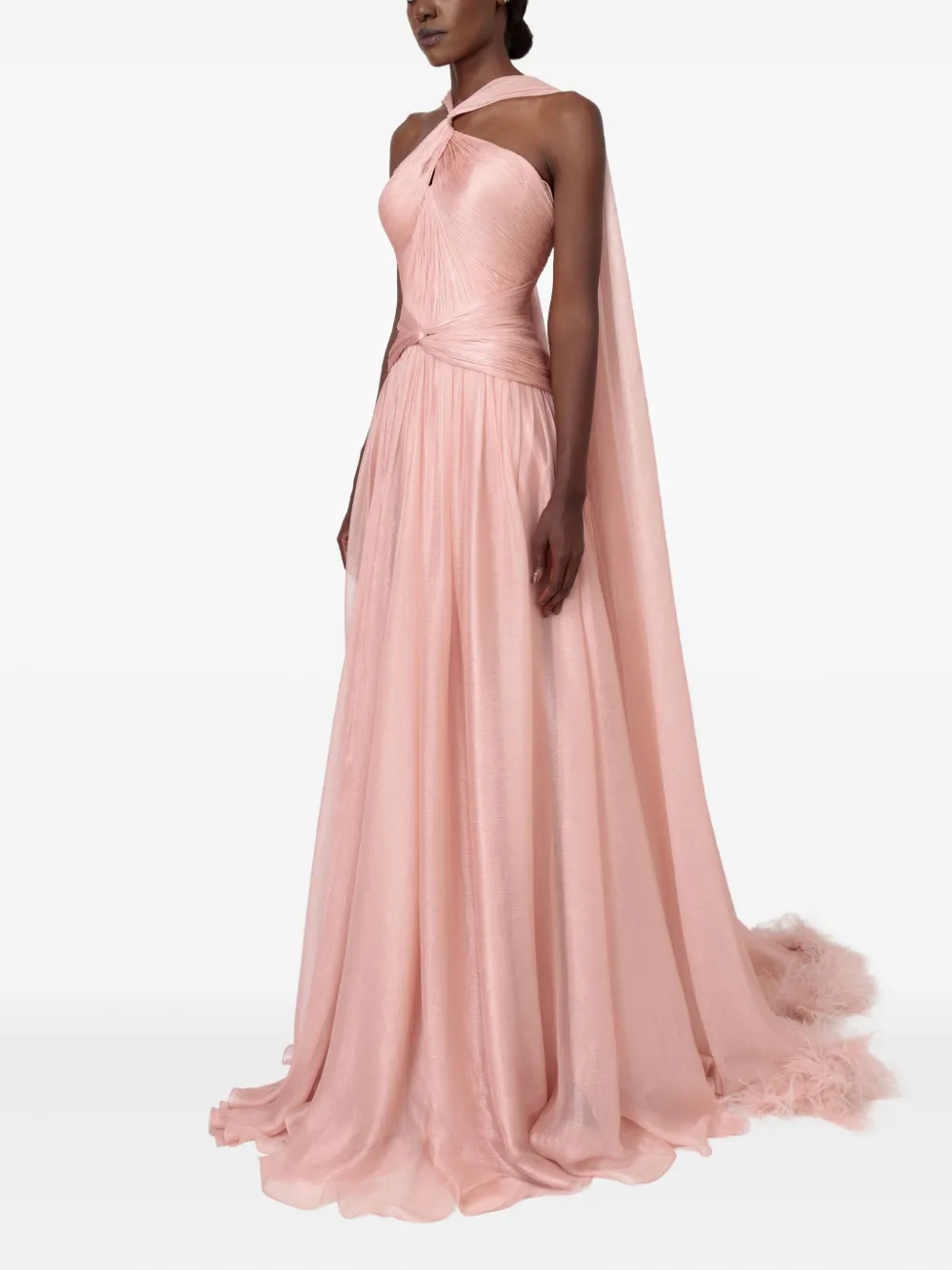Iris Serban Yeliel twisted-feathers maxi dress - Roze