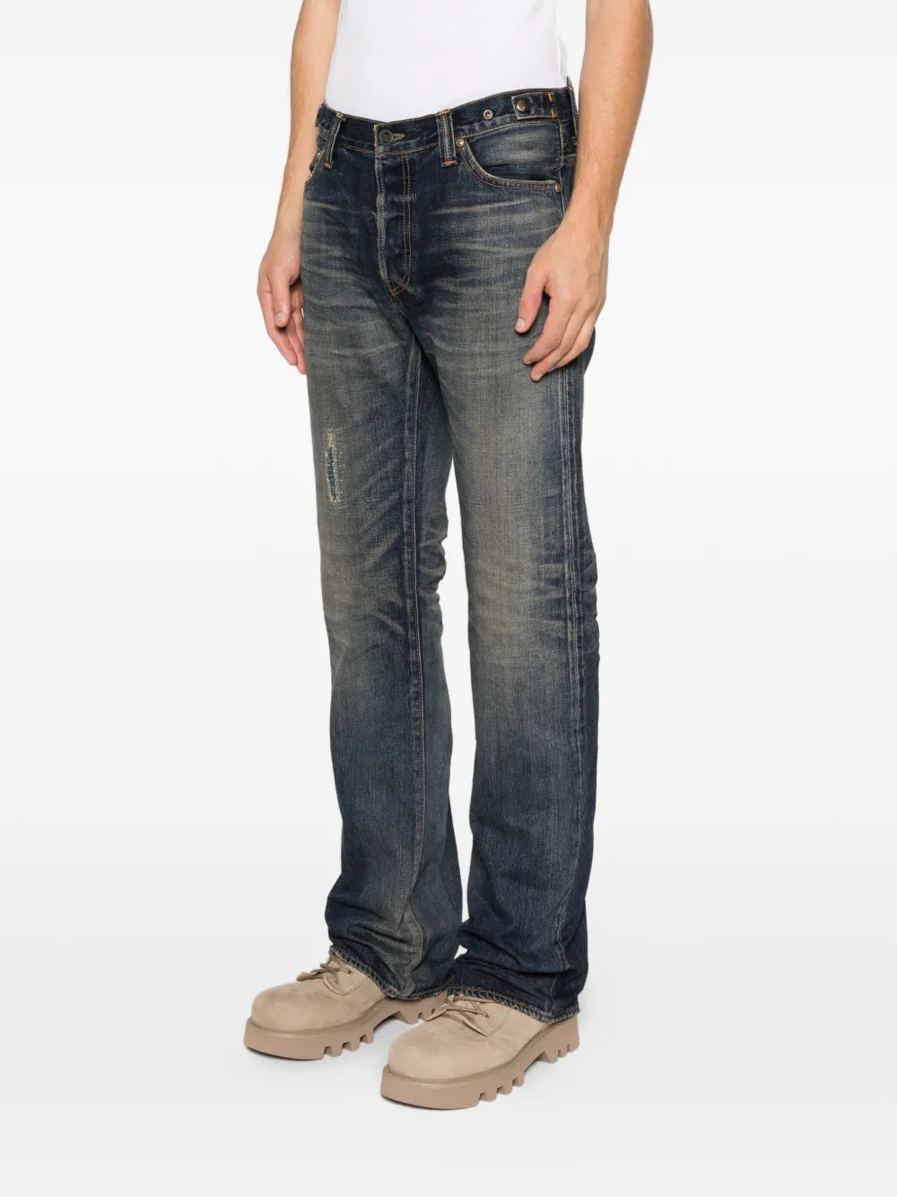 Mastercraft Union Buttoned Belt-loop Jeans In Blue