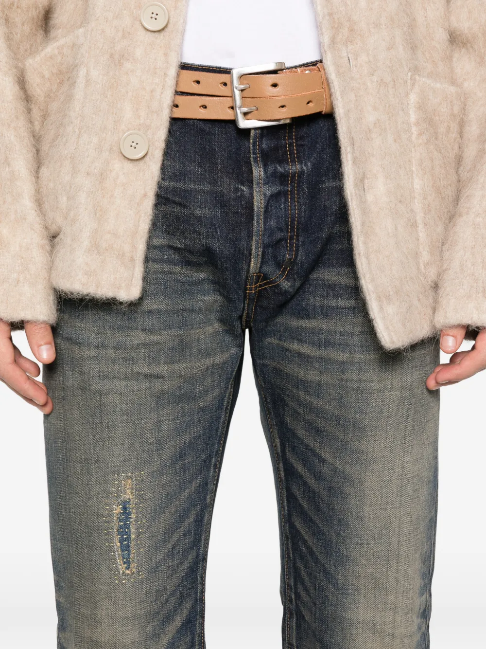 Mastercraft Union Buttoned Belt-loop Jeans In Blue