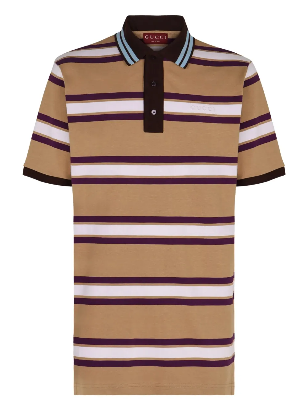 Gucci striped ribbed-collar polo shirt - Braun