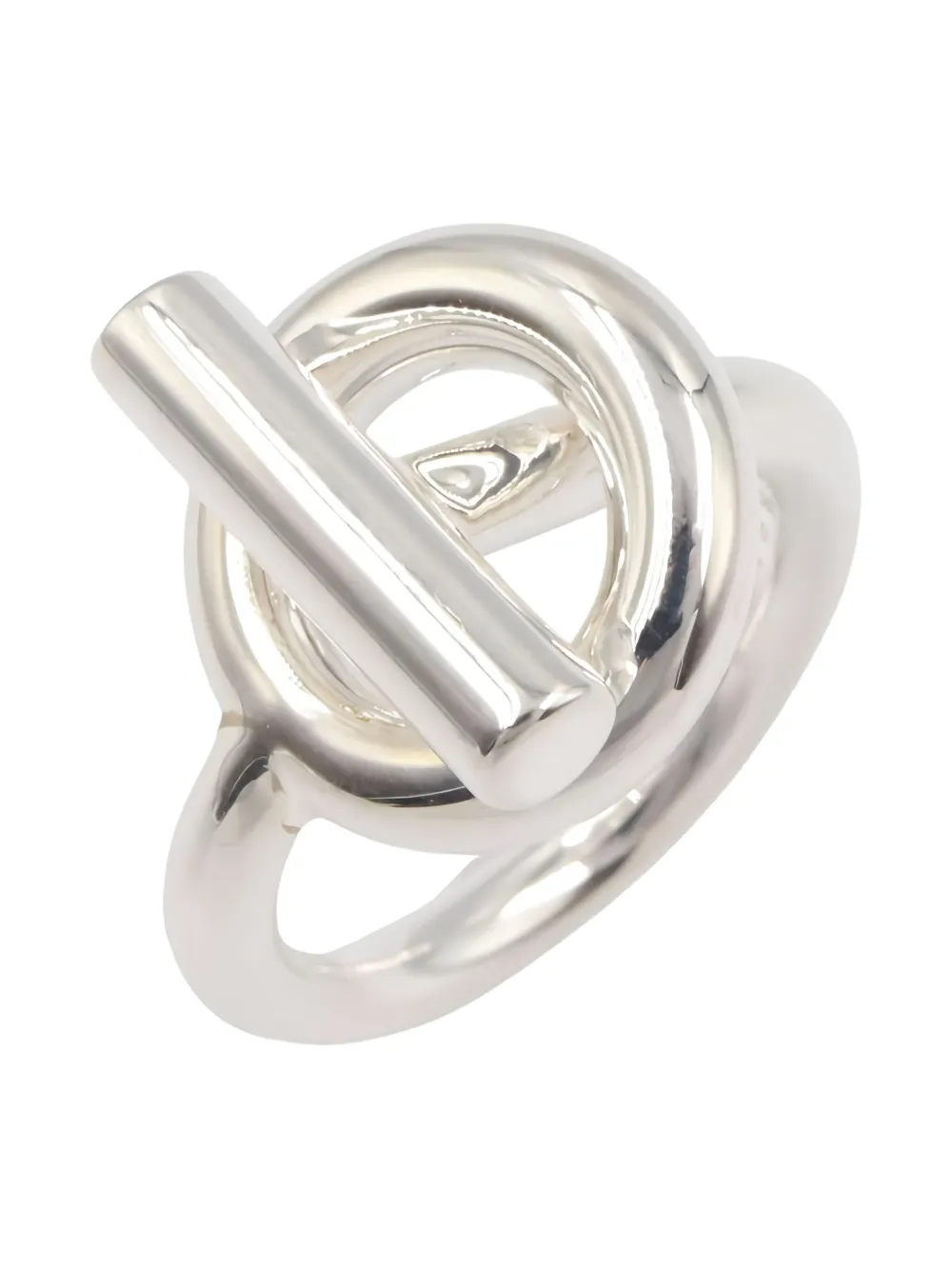 Pre-owned Hermes 2020's Toggle Echape Mm Ring In Silver