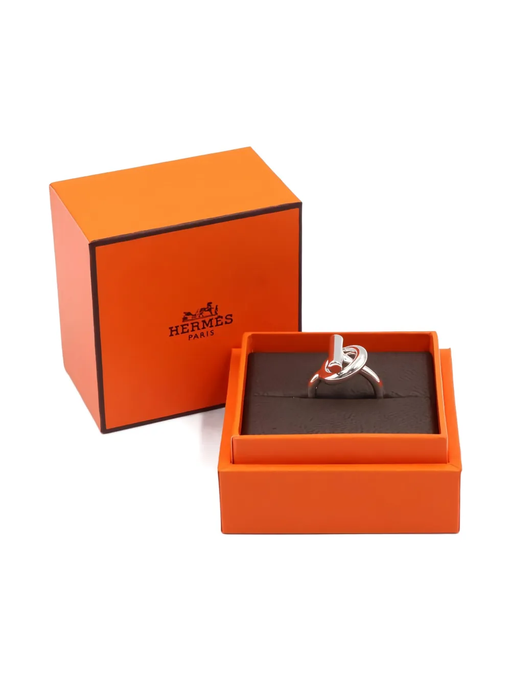 Pre-owned Hermes 2020's Toggle Echape Mm Ring In Silver