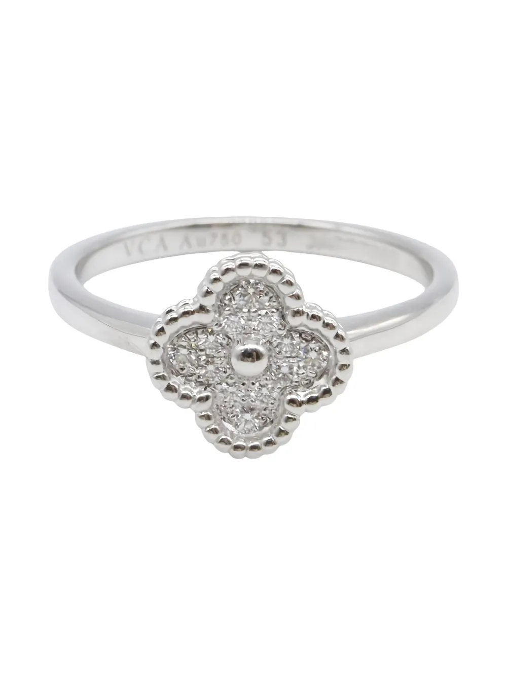 Pre-owned Van Cleef & Arpels 2010's 18k White Gold Diamond Sweet Alhambra Ring In Silver